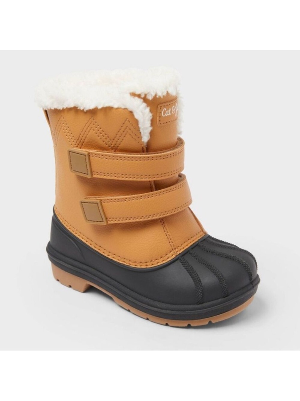 Cat & Jack Tan and Black Faux-Fur Snow Boots with Dual Straps size 8